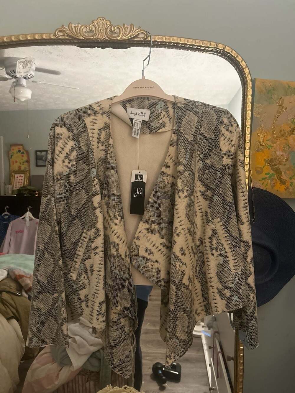 Joseph Ribkoff Faux Suede Open Front Snake Print Jacket